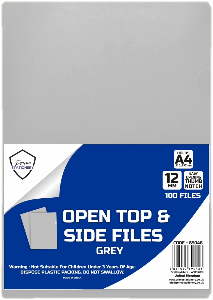 Prime A4 Open Top and Side Files Grey Pack of 100